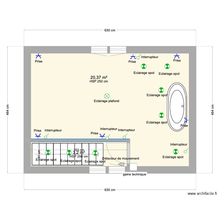 Etage électrique 1. Plan de 2 pièces et 24 m2