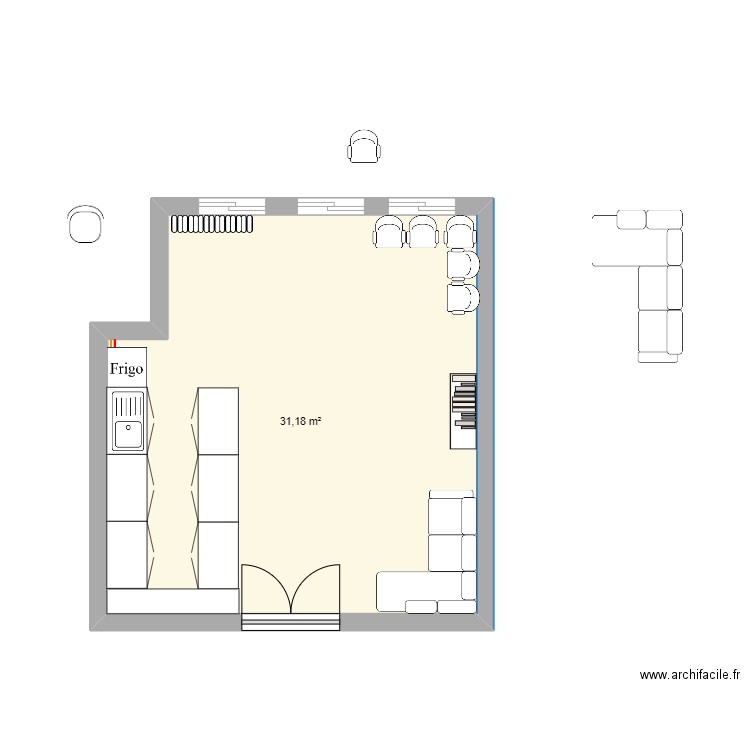 Popote 1. Plan de 1 pièce et 31 m2