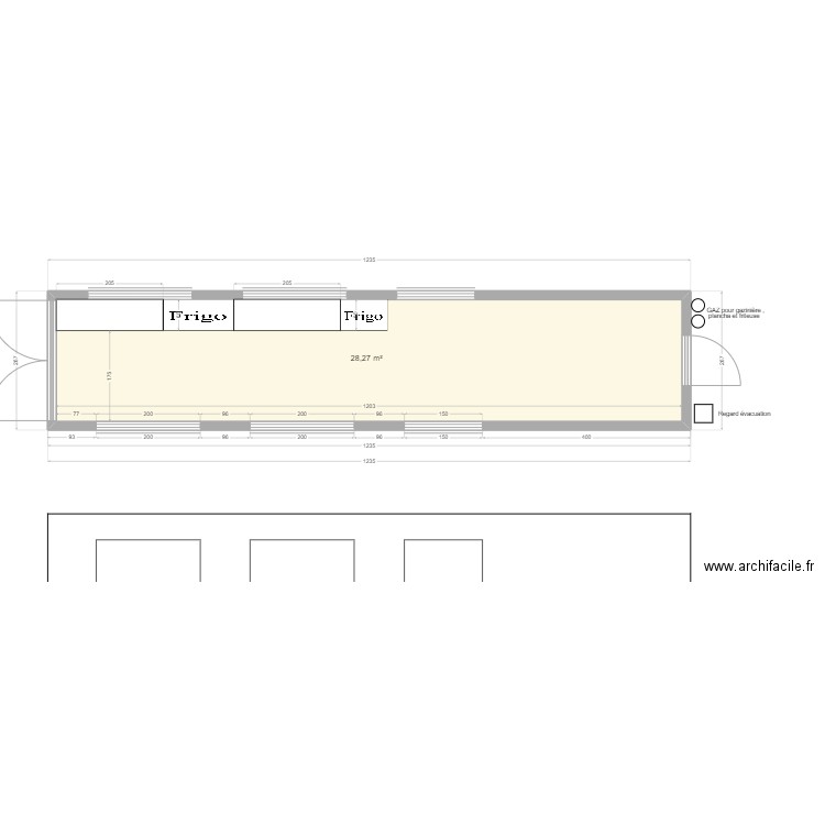 containers moulin neuf  ouverture. Plan de 1 pièce et 28 m2