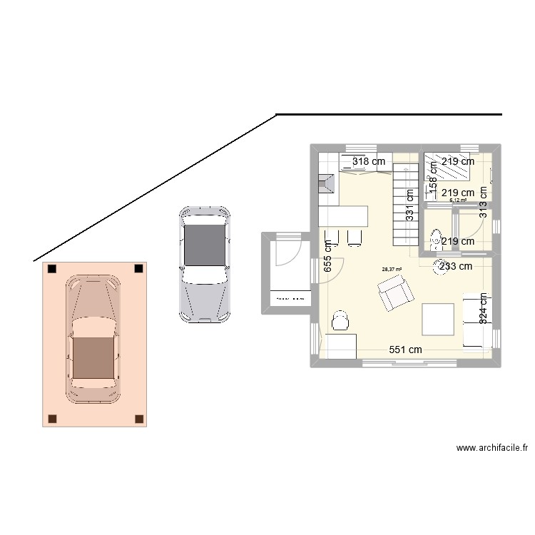 Casa Parking éloigné 2. Plan de 2 pièces et 34 m2