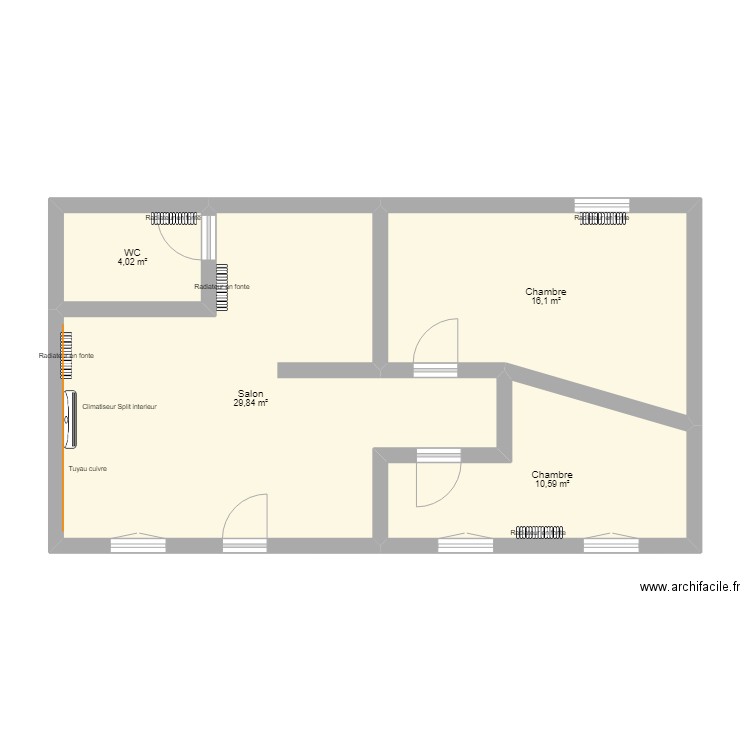 Maison Desertines plomberie pour Véro. Plan de 6 pièces et 125 m2