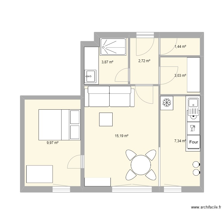 85RSM-bis. Plan de 7 pièces et 44 m2