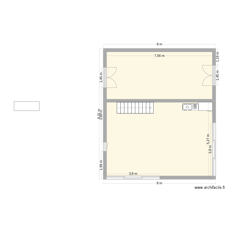 commun. Plan de 1 pièce et 66 m2