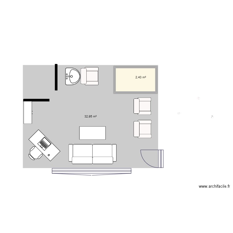 coiffure . Plan de 2 pièces et 38 m2