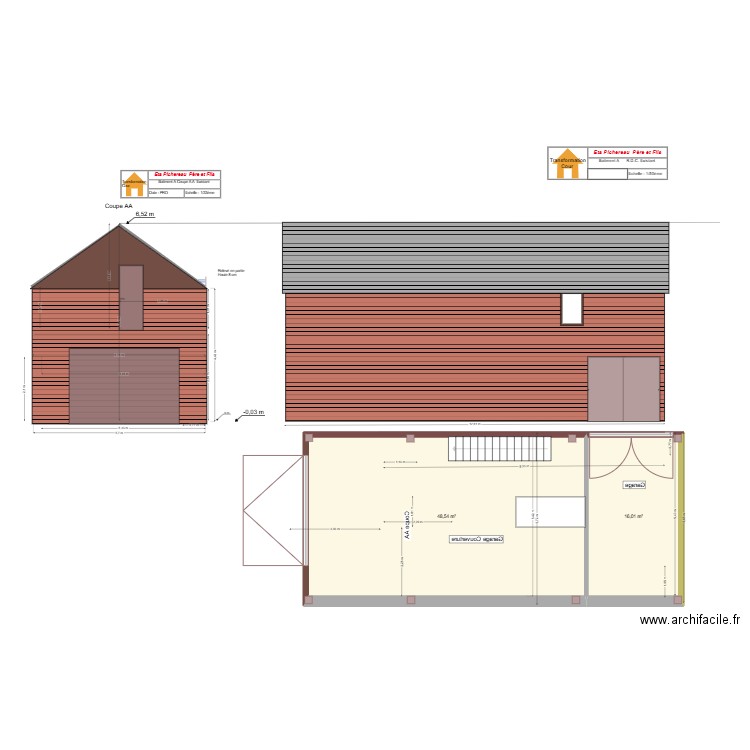 Bat A   Existant. Plan de 3 pièces et 130 m2