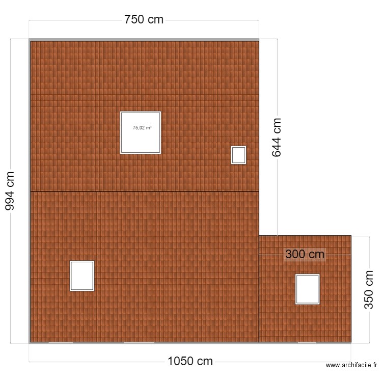 Toiture après réfection. Plan de 1 pièce et 75 m2