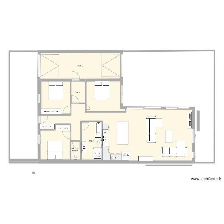 maison 5. Plan de 4 pièces et 38 m2