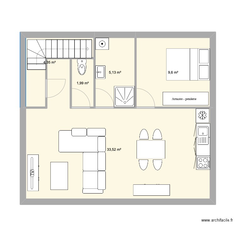 Harnes grenier. Plan de 5 pièces et 55 m2