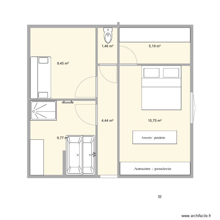 Agrandissement 1. Plan de 6 pièces et 46 m2