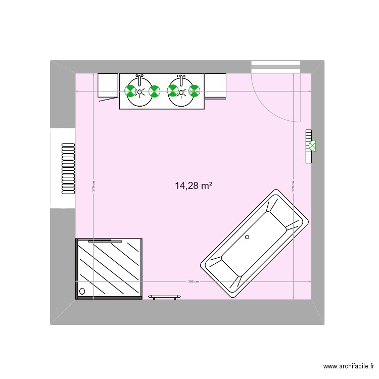 salle de bain. Plan de 1 pièce et 14 m2