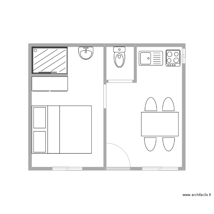 RDC. Plan de 3 pièces et 19 m2