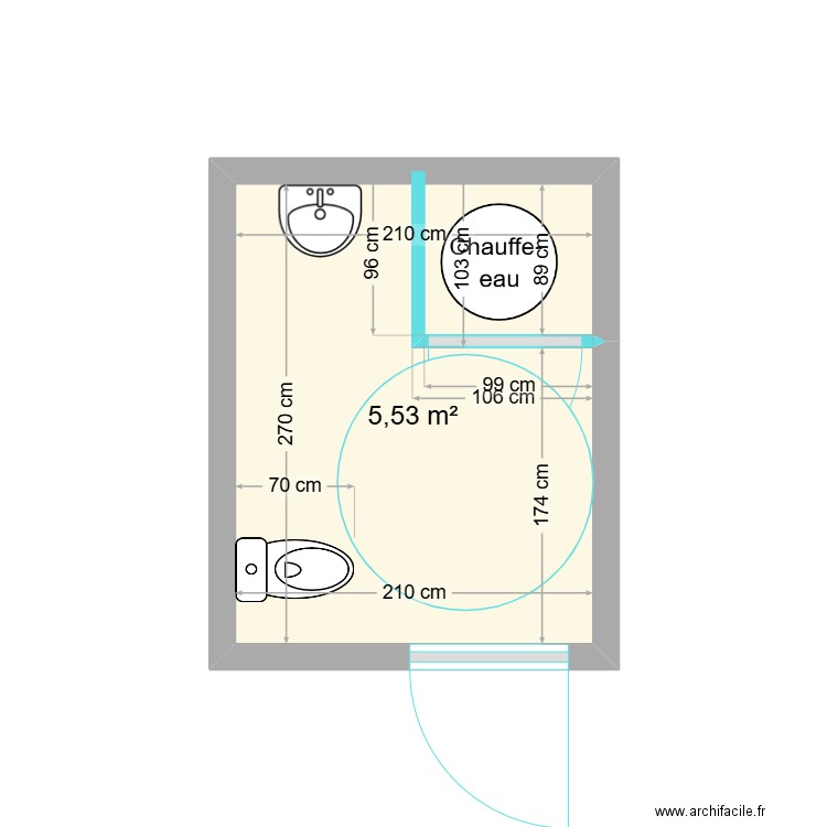 WC HANDICAPE NCM SANS DOUCHE. Plan de 1 pièce et 6 m2