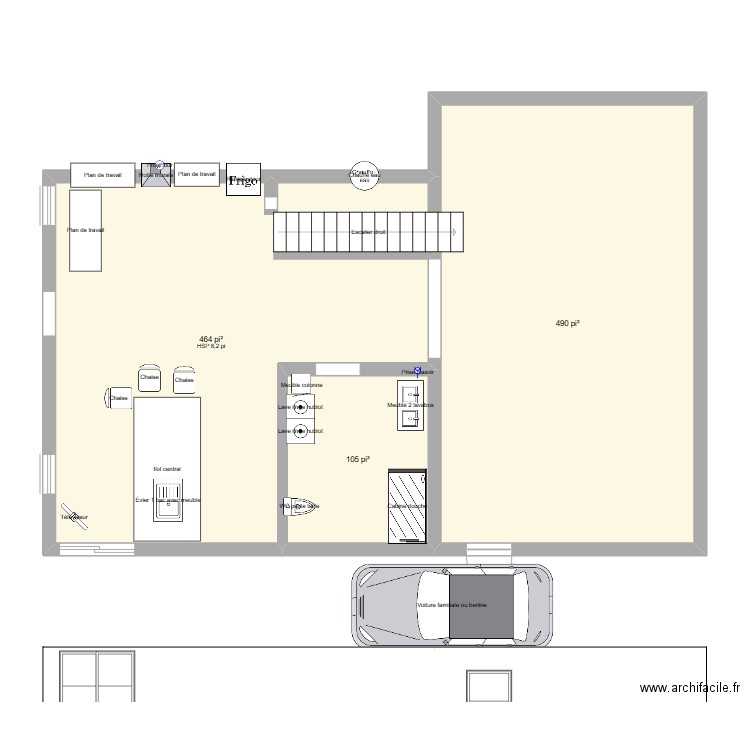 1543 Ricard rex de chaussée. Plan de 3 pièces et 98 m2