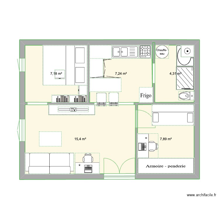 maison belin après travaux sans véranda 2. Plan de 5 pièces et 42 m2