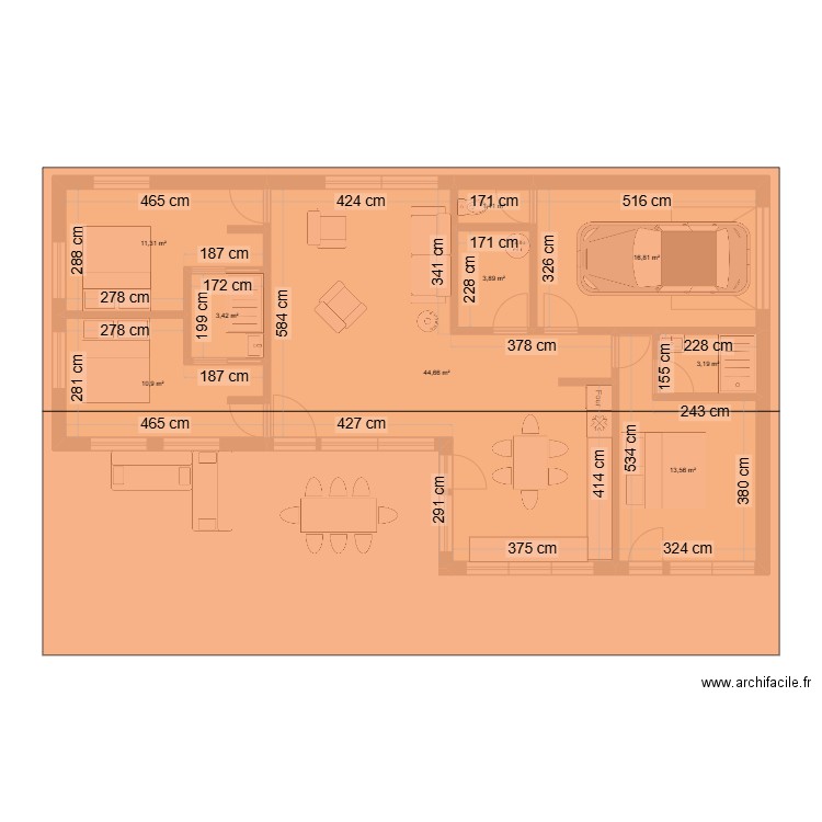 Mousdax 2000 120 cuisine Est - avec coursive - cuisine plein sud. Plan de 9 pièces et 109 m2