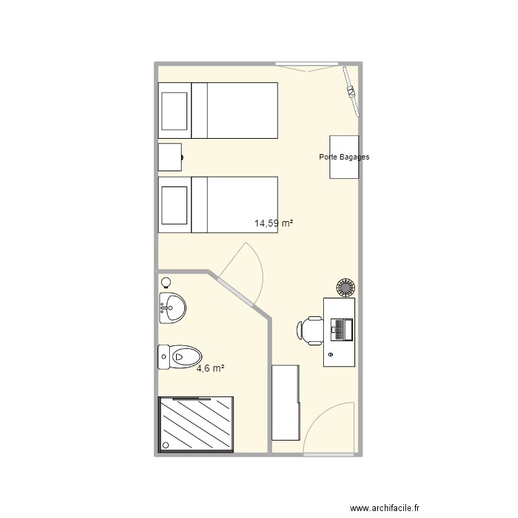 chambre 5f. Plan de 2 pièces et 19 m2