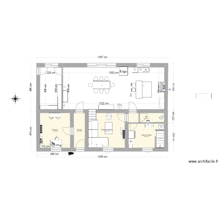 richebourg rdc. Plan de 9 pièces et 75 m2