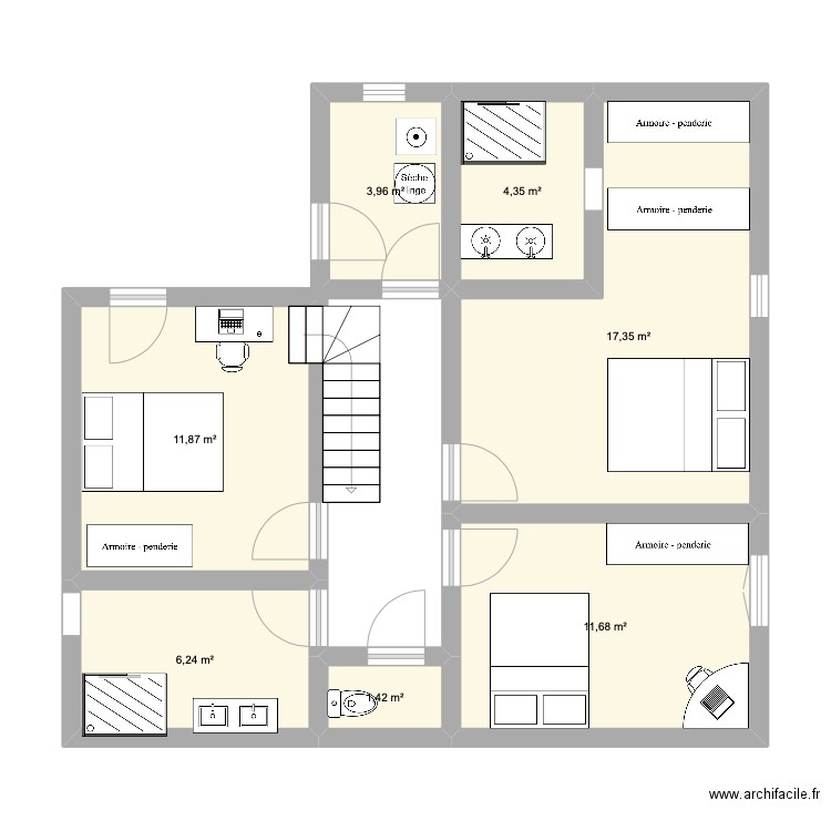 Sous sol. Plan de 7 pièces et 57 m2