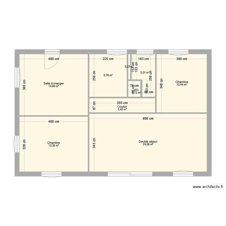 Thury. Plan de 9 pièces et 76 m2