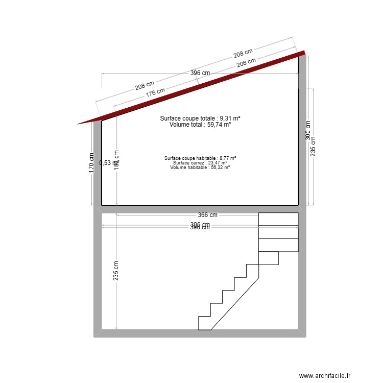 plan coupe 1. Plan de 1 pièce et 9 m2