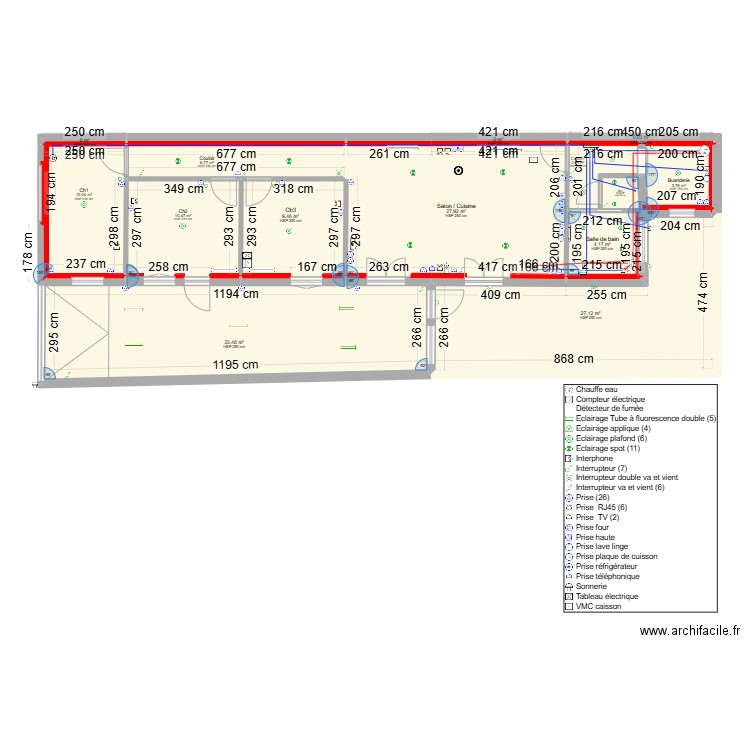 LIv Gar elec. Plan de 14 pièces et 137 m2