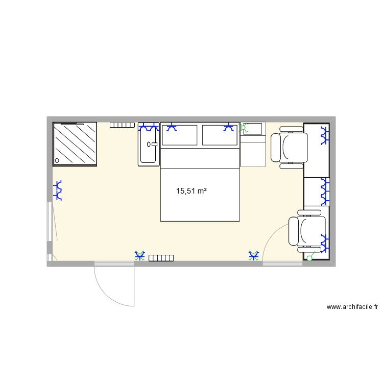 piece rdc. Plan de 1 pièce et 16 m2