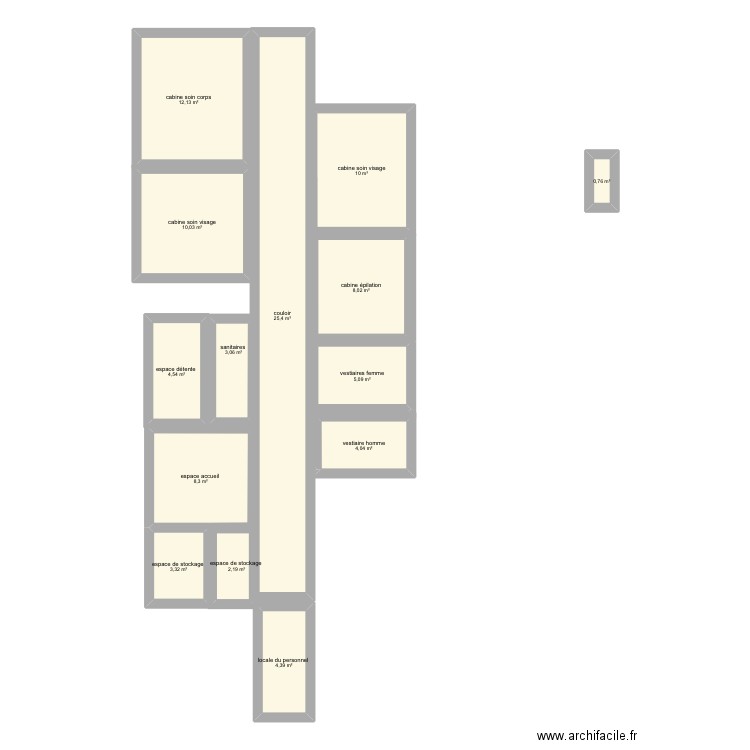 spa. Plan de 14 pièces et 101 m2