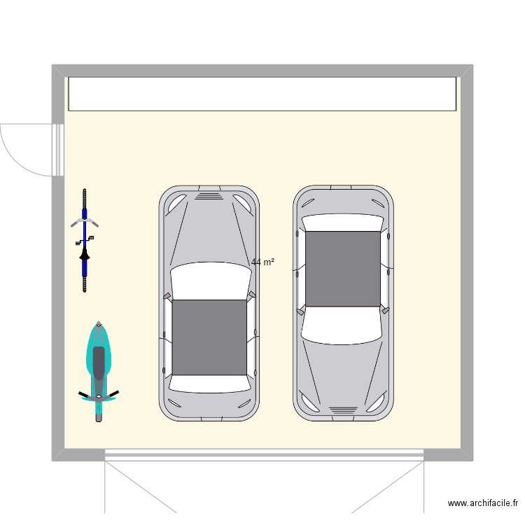 garage. Plan de 1 pièce et 44 m2