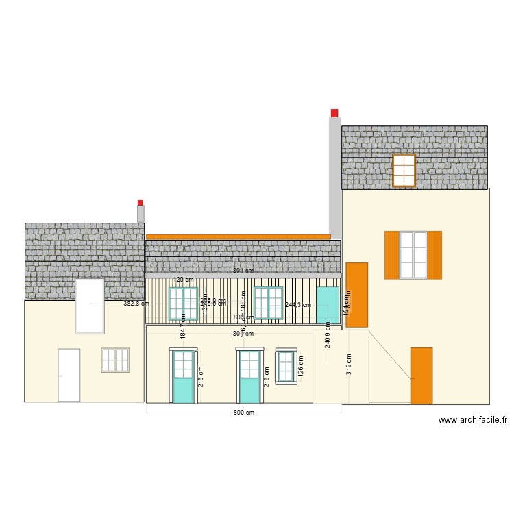 facade bardage fenêtres + haute que large avec mitoyens. Plan de 0 pièce et 0 m2