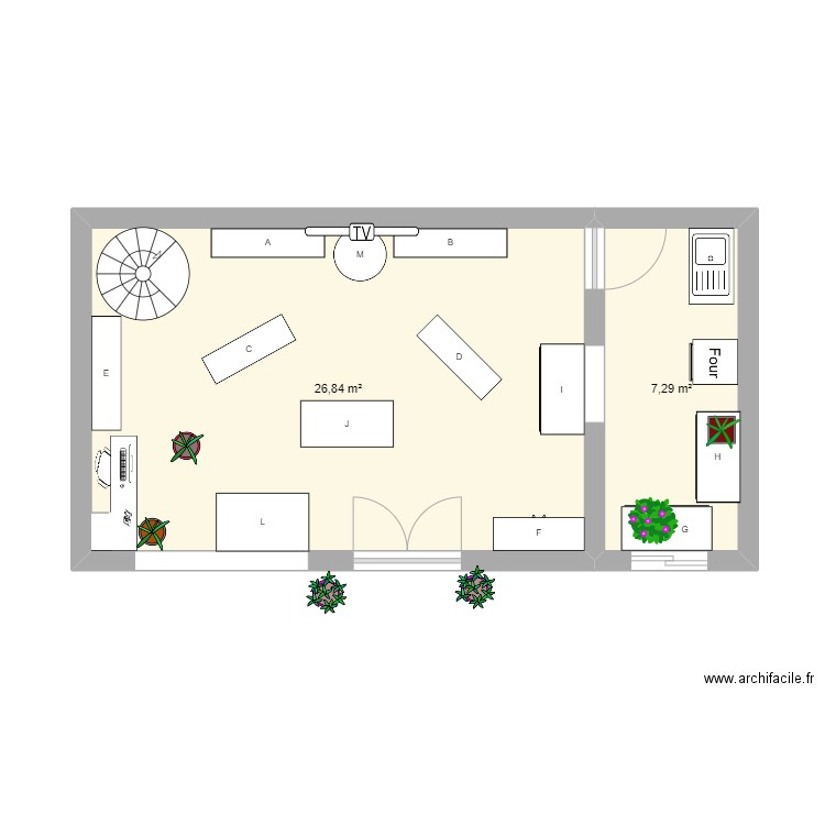 TD ADOC. Plan de 2 pièces et 34 m2