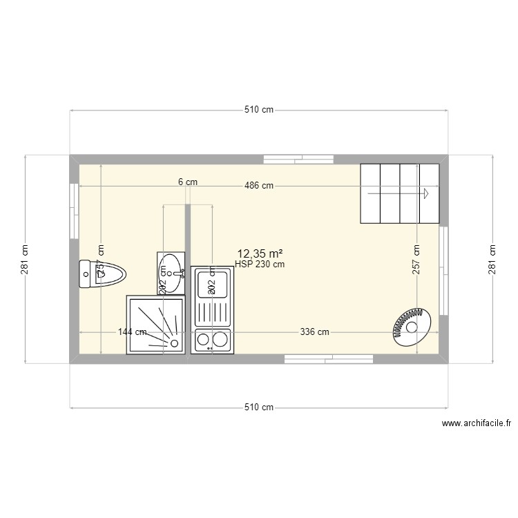 Tiny House 12m2. Plan de 1 pièce et 12 m2