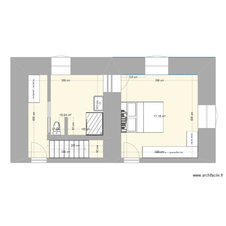 Projet SDB 2. Plan de 2 pièces et 33 m2