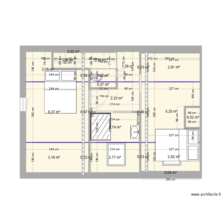 etage. Plan de 23 pièces et 37 m2