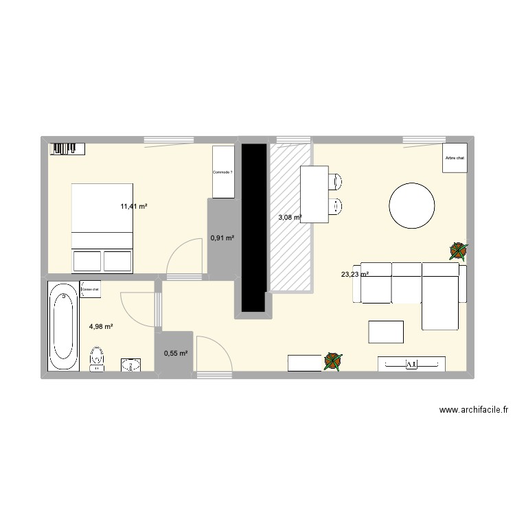 GRENOUILLES canapé tourné. Plan de 7 pièces et 46 m2