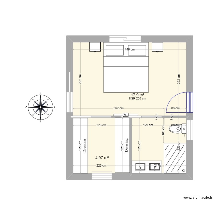 YD_suite parentale. Plan de 2 pièces et 23 m2