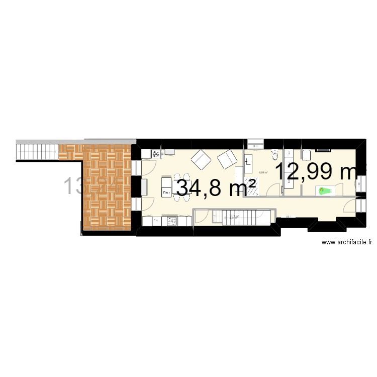 RdC maison. Plan de 19 pièces et 201 m2