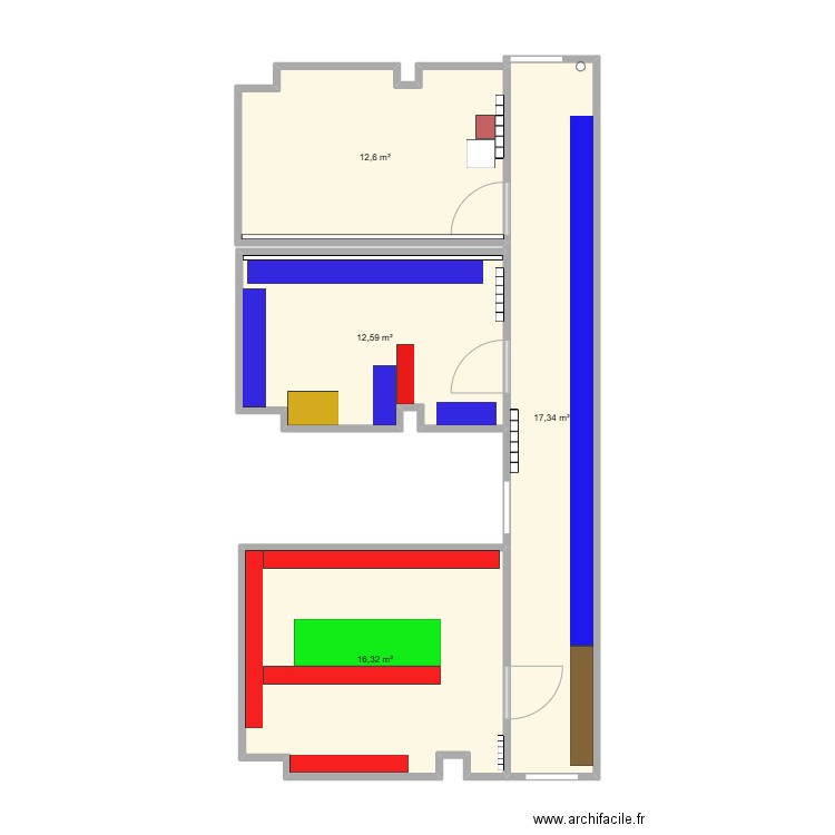 Salle étiquette. Plan de 4 pièces et 59 m2