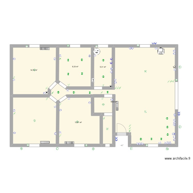 tonini. Plan de 5 pièces et 107 m2