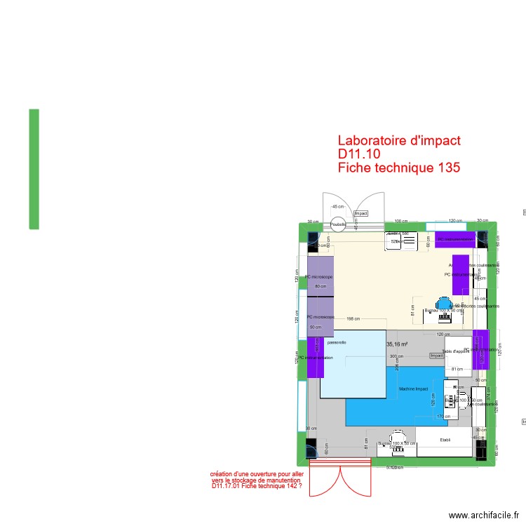 Labo  d'Impact Vxx. Plan de 1 pièce et 35 m2