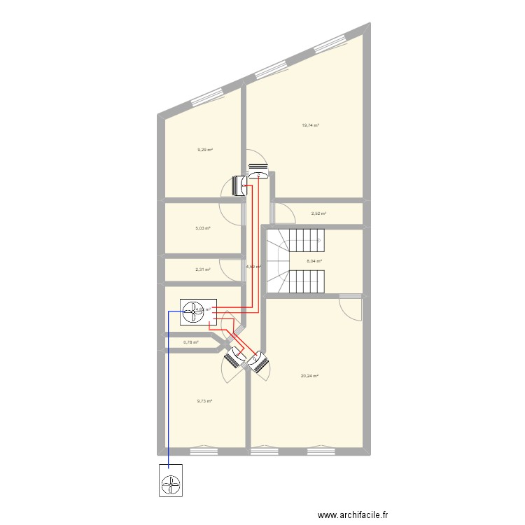 mistral R+1 projet clim. Plan de 11 pièces et 87 m2