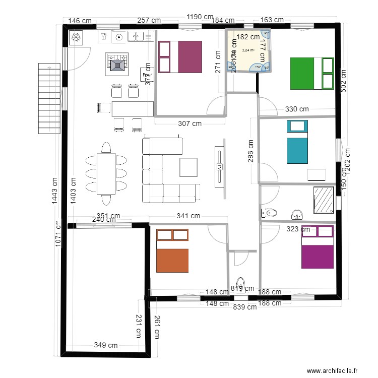 maher sandy. Plan de 1 pièce et 3 m2