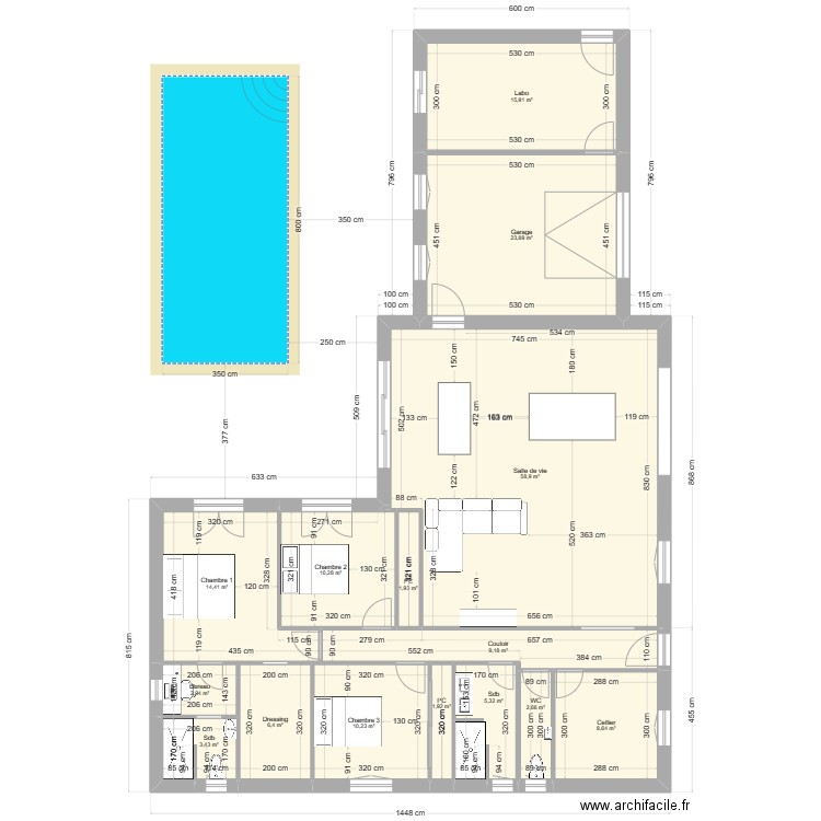 béa13. Plan de 15 pièces et 176 m2