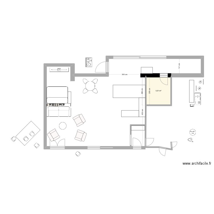 sejou brignoles V02. Plan de 1 pièce et 6 m2