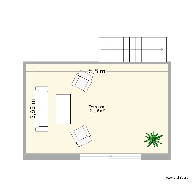 Terrasse. Plan de 1 pièce et 21 m2