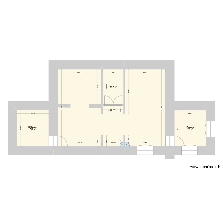 Audierne rdc. Plan de 4 pièces et 68 m2