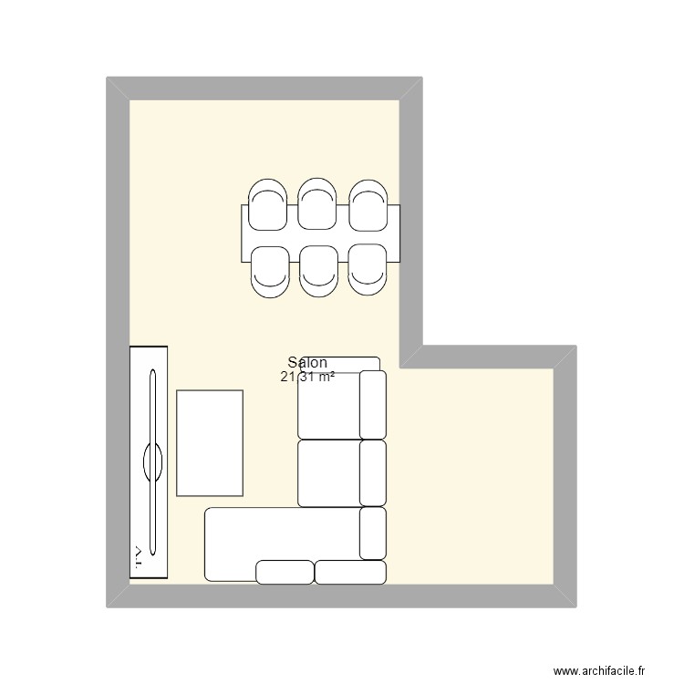 Salon V1. Plan de 1 pièce et 21 m2