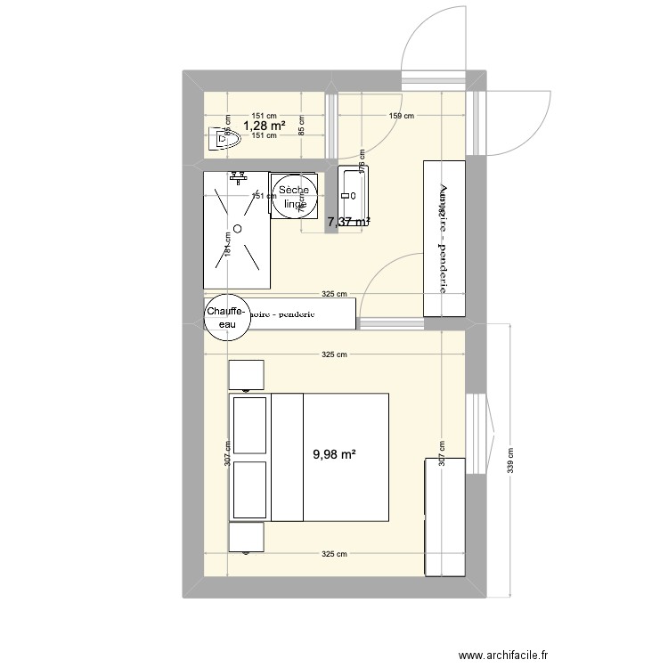 QUIB. Plan de 3 pièces et 19 m2