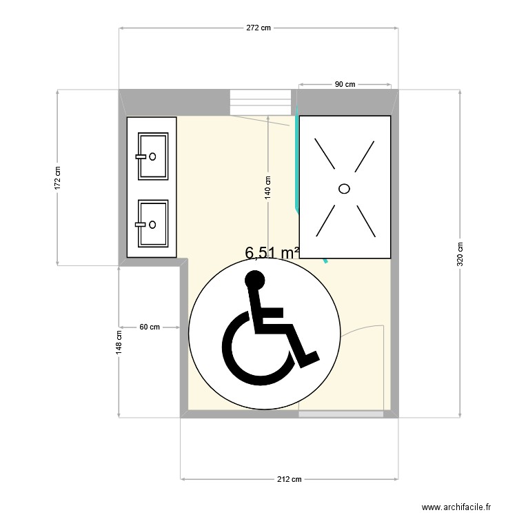 Doudouch PMR. Plan de 1 pièce et 7 m2