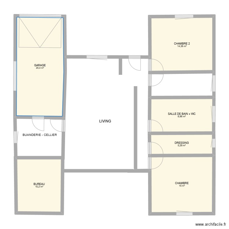 MAISON PLAIN-PIED MODIFIE 2 SANS MESURES. Plan de 6 pièces et 74 m2