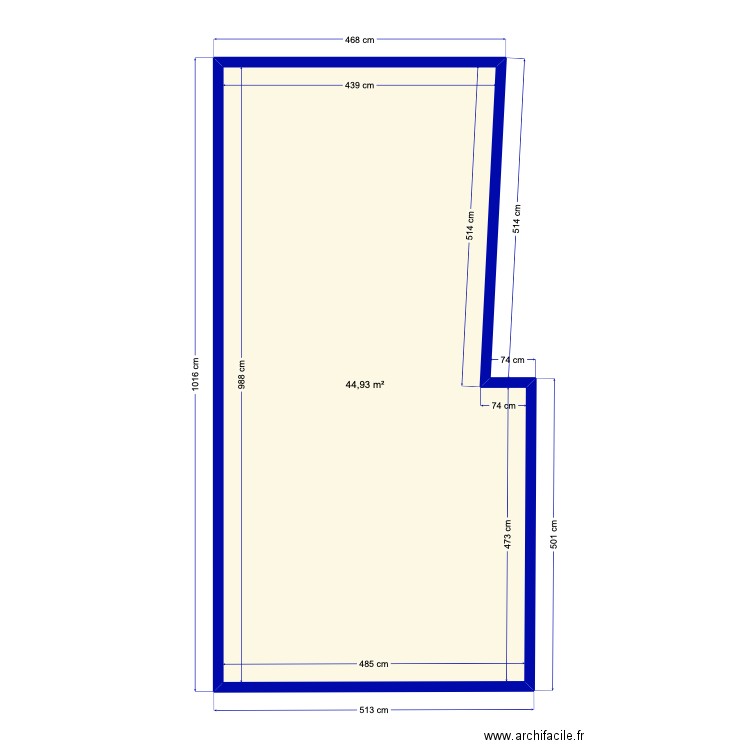 Pièce bas. Plan de 1 pièce et 45 m2